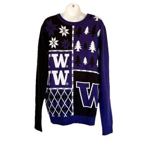 University of Washington Huskies Ugly Holiday Sweater Men's L Purple Black